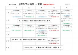 （重要）時差登校中の各学年校時表と下校時間一覧